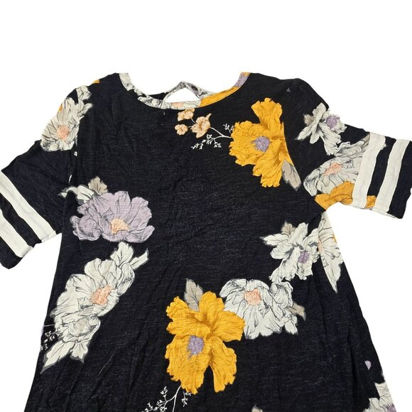 Maurices Floral Top Black & Yellow Strap V-Neck Striped Sleeves XS JH1832 - Picture 10 of 11